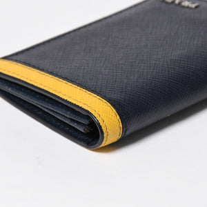 極美品 PRADA プラダ バイカラー カードケース ロゴ 2MC223 レザー ネイビー イエロー シルバー金具 中古 4a009212