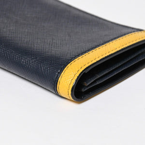 極美品 PRADA プラダ バイカラー カードケース ロゴ 2MC223 レザー ネイビー イエロー シルバー金具 中古 4a009212