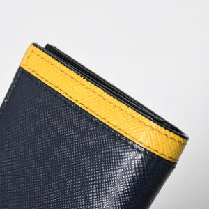 極美品 PRADA プラダ バイカラー カードケース ロゴ 2MC223 レザー ネイビー イエロー シルバー金具 中古 4a009212
