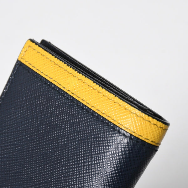 極美品 PRADA プラダ バイカラー カードケース ロゴ 2MC223 レザー ネイビー イエロー シルバー金具 中古 4a009212