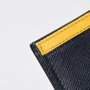 極美品 PRADA プラダ バイカラー カードケース ロゴ 2MC223 レザー ネイビー イエロー シルバー金具 中古 4a009212