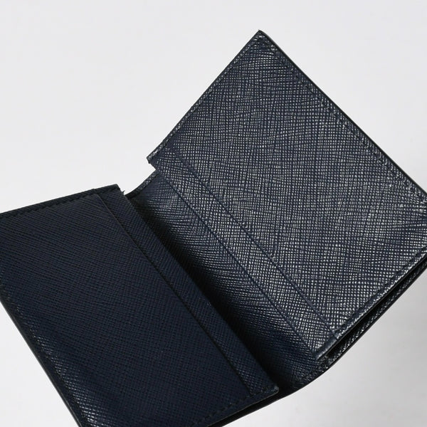 極美品 PRADA プラダ バイカラー カードケース ロゴ 2MC223 レザー ネイビー イエロー シルバー金具 中古 4a009212