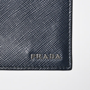 極美品 PRADA プラダ バイカラー カードケース ロゴ 2MC223 レザー ネイビー イエロー シルバー金具 中古 4a009212
