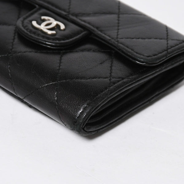 極美品 CHANEL シャネル コンパクトウォレット 二つ折り財布 コインケース カードケース 名刺入れ ココマーク キャビアスキン ブラック ゴールド金具 中古 4a004625