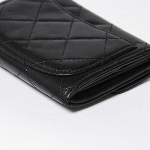 極美品 CHANEL シャネル コンパクトウォレット 二つ折り財布 コインケース カードケース 名刺入れ ココマーク キャビアスキン ブラック ゴールド金具 中古 4a004625