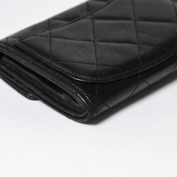 極美品 CHANEL シャネル コンパクトウォレット 二つ折り財布 コインケース カードケース 名刺入れ ココマーク キャビアスキン ブラック ゴールド金具 中古 4a004625