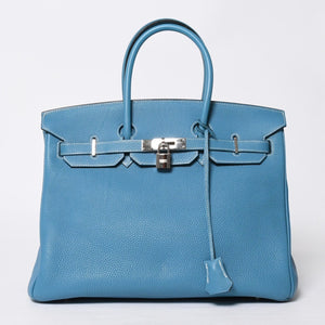 極美品 HERMES エルメス BIRKIN バーキン35 ブルージーン シルバー金具 トゴ ハンドバッグ □I刻印 中古 4a009178