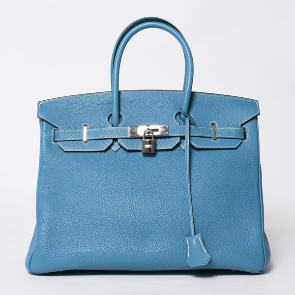 極美品 HERMES エルメス BIRKIN バーキン35 ブルージーン シルバー金具 トゴ ハンドバッグ □I刻印 中古 4a009178
