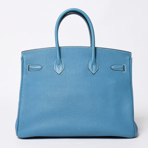 極美品 HERMES エルメス BIRKIN バーキン35 ブルージーン シルバー金具 トゴ ハンドバッグ □I刻印 中古 4a009178