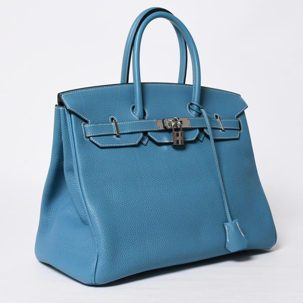 極美品 HERMES エルメス BIRKIN バーキン35 ブルージーン シルバー金具 トゴ ハンドバッグ □I刻印 中古 4a009178