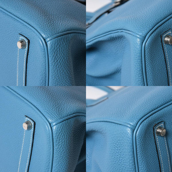 極美品 HERMES エルメス BIRKIN バーキン35 ブルージーン シルバー金具 トゴ ハンドバッグ □I刻印 中古 4a009178