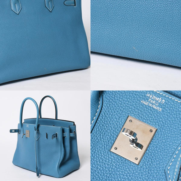 極美品 HERMES エルメス BIRKIN バーキン35 ブルージーン シルバー金具 トゴ ハンドバッグ □I刻印 中古 4a009178