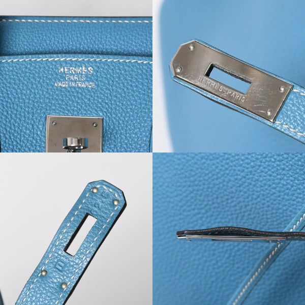 極美品 HERMES エルメス BIRKIN バーキン35 ブルージーン シルバー金具 トゴ ハンドバッグ □I刻印 中古 4a009178