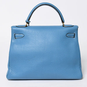 Very good condition HERMES Kelly 32 Inner stitching Blue Jean □B stamp Gold hardware Taurillon Clemence Handbag 2WAY Used 4a009172