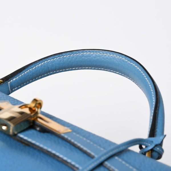 Very good condition HERMES Kelly 32 Inner stitching Blue Jean □B stamp Gold hardware Taurillon Clemence Handbag 2WAY Used 4a009172