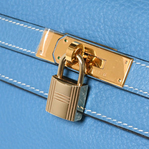 Very good condition HERMES Kelly 32 Inner stitching Blue Jean □B stamp Gold hardware Taurillon Clemence Handbag 2WAY Used 4a009172