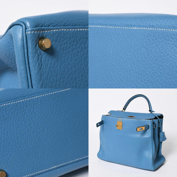 Very good condition HERMES Kelly 32 Inner stitching Blue Jean □B stamp Gold hardware Taurillon Clemence Handbag 2WAY Used 4a009172