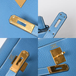 Very good condition HERMES Kelly 32 Inner stitching Blue Jean □B stamp Gold hardware Taurillon Clemence Handbag 2WAY Used 4a009172