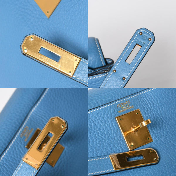 Very good condition HERMES Kelly 32 Inner stitching Blue Jean □B stamp Gold hardware Taurillon Clemence Handbag 2WAY Used 4a009172