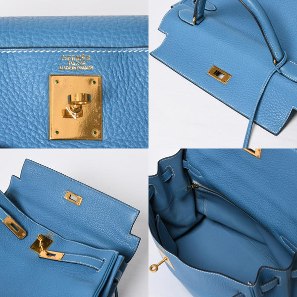 Very good condition HERMES Kelly 32 Inner stitching Blue Jean □B stamp Gold hardware Taurillon Clemence Handbag 2WAY Used 4a009172