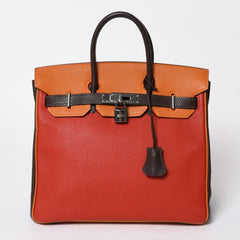 極美品 HERMES エルメス Haut a Courroies 28 オータクロア 28 ハンドバッグ □J刻印 トゴ トリヨンクレマンス ショコラ ルージュ ルテニウム金具 中古 4a009177