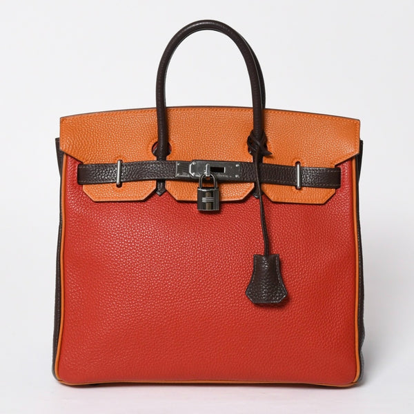 極美品 HERMES エルメス Haut a Courroies 28 オータクロア 28 ハンドバッグ □J刻印 トゴ トリヨンクレマンス ショコラ ルージュ ルテニウム金具 中古 4a009177