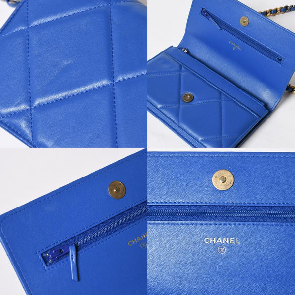 極美品 CHANEL シャネル 19 チェーンウォレット ショルダーバッグ ブルー ゴールド金具 ランダム番台 ラムスキン 中古 4a009244