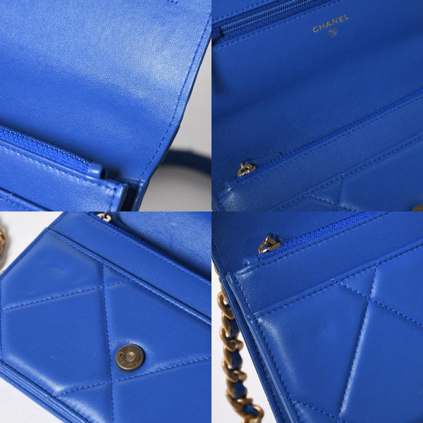 極美品 CHANEL シャネル 19 チェーンウォレット ショルダーバッグ ブルー ゴールド金具 ランダム番台 ラムスキン 中古 4a009244