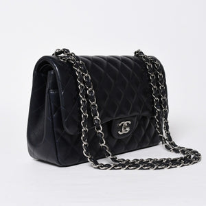 極美品 CHANEL シャネル チェーンショルダーバッグ ラムスキン マトラッセ30 Wフラップ ネイビー シルバー金具 16番台 中古 4a009161