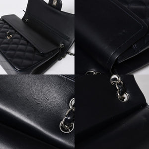 極美品 CHANEL シャネル チェーンショルダーバッグ ラムスキン マトラッセ30 Wフラップ ネイビー シルバー金具 16番台 中古 4a009161