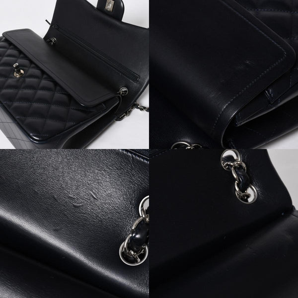 極美品 CHANEL シャネル チェーンショルダーバッグ ラムスキン マトラッセ30 Wフラップ ネイビー シルバー金具 16番台 中古 4a009161