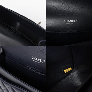 極美品 CHANEL シャネル チェーンショルダーバッグ ラムスキン マトラッセ30 Wフラップ ネイビー シルバー金具 16番台 中古 4a009161