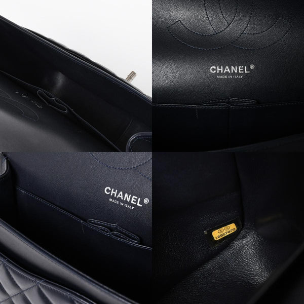 極美品 CHANEL シャネル チェーンショルダーバッグ ラムスキン マトラッセ30 Wフラップ ネイビー シルバー金具 16番台 中古 4a009161