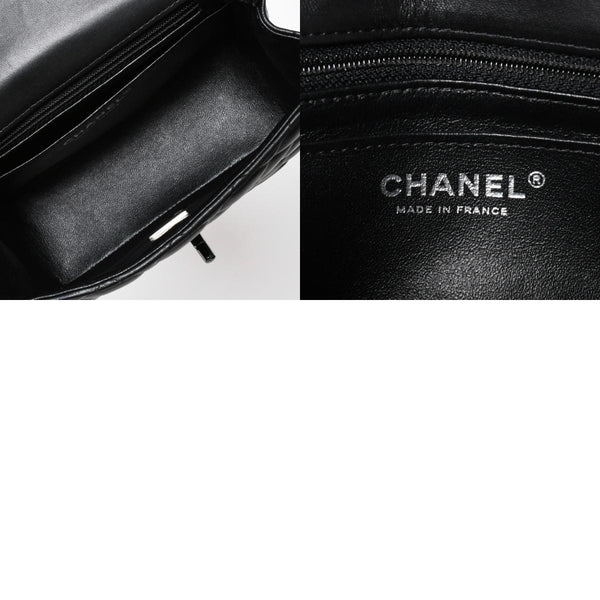 極美品 CHANEL シャネル ミニマトラッセ16 ソーブラック SフラップSチェーンショルダーバッグ ランダム番台 ココマーク ラムスキン ブラックメタル金具 中古 4a009175