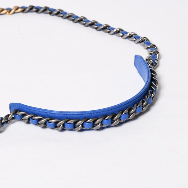 極美品 CHANEL シャネル 19 チェーンウォレット ショルダーバッグ ブルー ゴールド金具 ランダム番台 ラムスキン 中古 4a009244