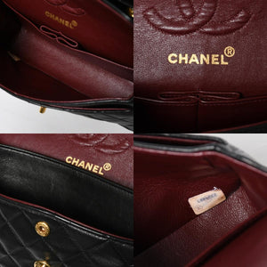 極美品 CHANEL シャネル マトラッセ23 Wフラップ Wチェーンショルダーバッグ 2番台 ココマーク ラムスキン ブラック 中古 4a009159