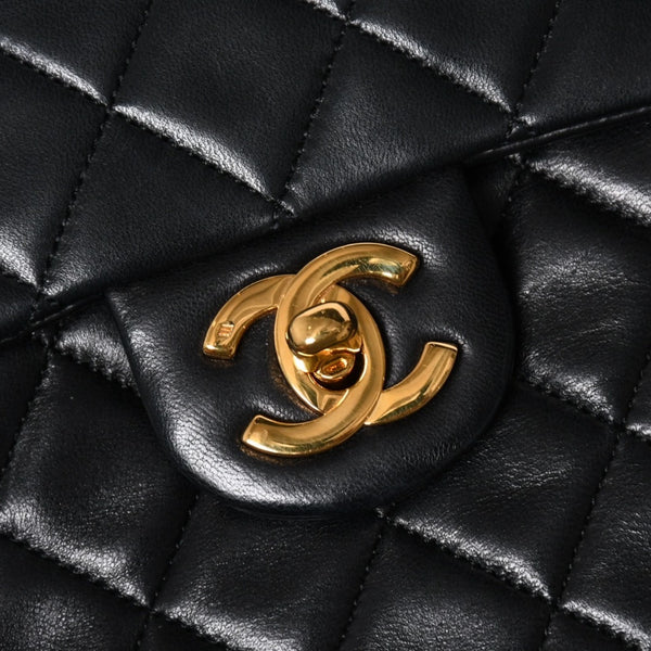 極美品 CHANEL シャネル ショルダーバッグ MINI SQUARE 17 ミニスクエア 17 チェーンショルダーバッグ ブラック ラムスキン ゴールド金具 1番台 中古 4a009157
