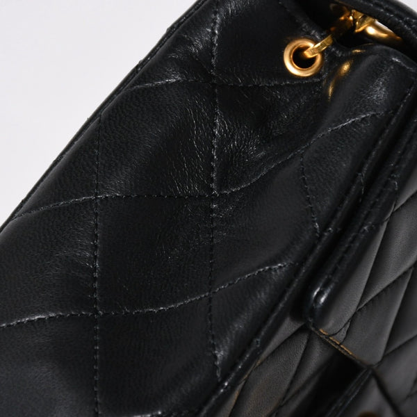 極美品 CHANEL シャネル ショルダーバッグ MINI SQUARE 17 ミニスクエア 17 チェーンショルダーバッグ ブラック ラムスキン ゴールド金具 1番台 中古 4a009157