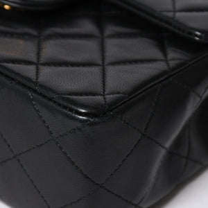 極美品 CHANEL シャネル ショルダーバッグ MINI SQUARE 17 ミニスクエア 17 チェーンショルダーバッグ ブラック ラムスキン ゴールド金具 1番台 中古 4a009157