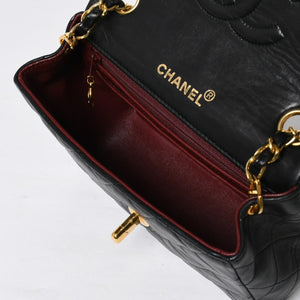 極美品 CHANEL シャネル ショルダーバッグ MINI SQUARE 17 ミニスクエア 17 チェーンショルダーバッグ ブラック ラムスキン ゴールド金具 1番台 中古 4a009157