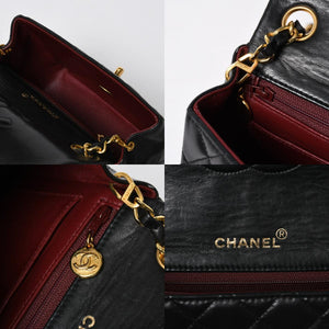 極美品 CHANEL シャネル ショルダーバッグ MINI SQUARE 17 ミニスクエア 17 チェーンショルダーバッグ ブラック ラムスキン ゴールド金具 1番台 中古 4a009157