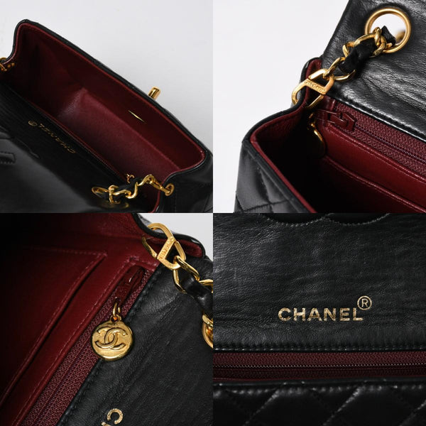 極美品 CHANEL シャネル ショルダーバッグ MINI SQUARE 17 ミニスクエア 17 チェーンショルダーバッグ ブラック ラムスキン ゴールド金具 1番台 中古 4a009157