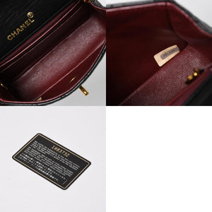極美品 CHANEL シャネル ショルダーバッグ MINI SQUARE 17 ミニスクエア 17 チェーンショルダーバッグ ブラック ラムスキン ゴールド金具 1番台 中古 4a009157