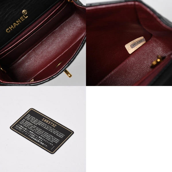 極美品 CHANEL シャネル ショルダーバッグ MINI SQUARE 17 ミニスクエア 17 チェーンショルダーバッグ ブラック ラムスキン ゴールド金具 1番台 中古 4a009157
