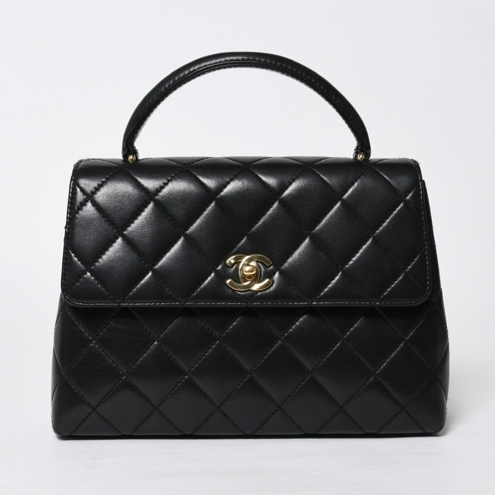 極美品 CHANEL シャネル ケリー型 ハンドバッグ トップハンドル 5番台 ラムスキン ブラック ゴールド金具 中古 4a009170