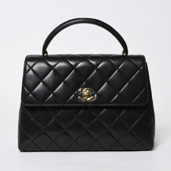 極美品 CHANEL シャネル ケリー型 ハンドバッグ トップハンドル 5番台 ラムスキン ブラック ゴールド金具 中古 4a009170