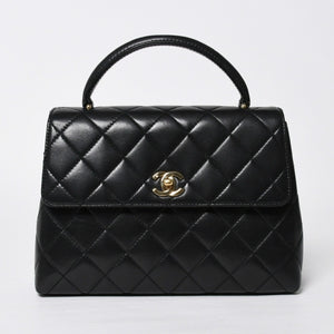 極美品 CHANEL シャネル ケリー型 ハンドバッグ トップハンドル 5番台 ラムスキン ブラック ゴールド金具 中古 4a009170