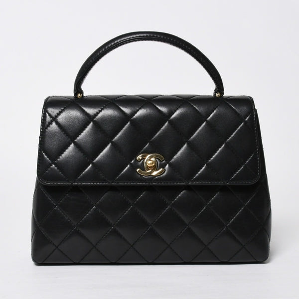 極美品 CHANEL シャネル ケリー型 ハンドバッグ トップハンドル 5番台 ラムスキン ブラック ゴールド金具 中古 4a009170