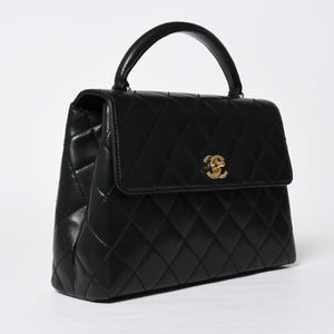 極美品 CHANEL シャネル ケリー型 ハンドバッグ トップハンドル 5番台 ラムスキン ブラック ゴールド金具 中古 4a009170