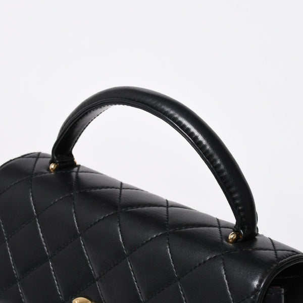極美品 CHANEL シャネル ケリー型 ハンドバッグ トップハンドル 5番台 ラムスキン ブラック ゴールド金具 中古 4a009170